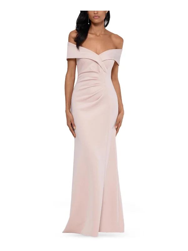 Womens Gathered Off-The-Shoulder Evening Dress