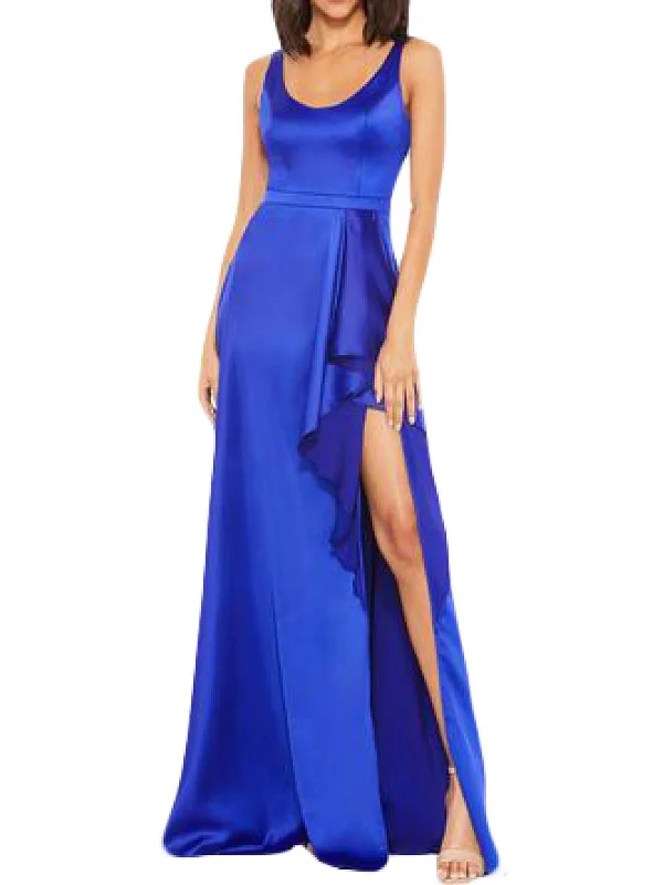 Womens Satin Ruffle Evening Dress