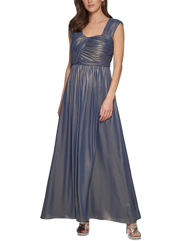 Womens Shimmer Ruched Evening Dress