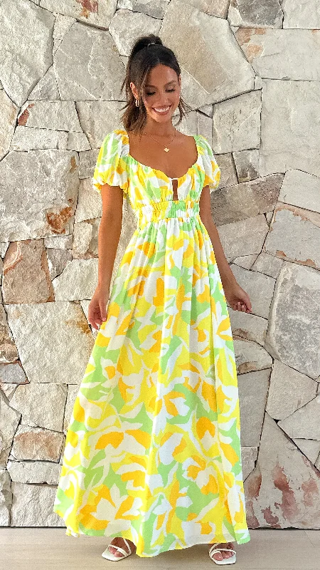 pink maxi dress -Xaviere Maxi Dress - Yellow / Green Print