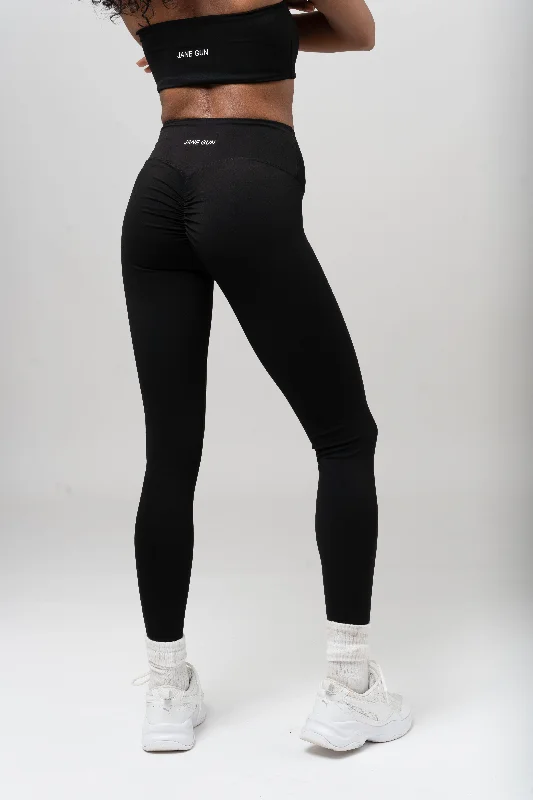 Front Drawstrings Leggings - Black