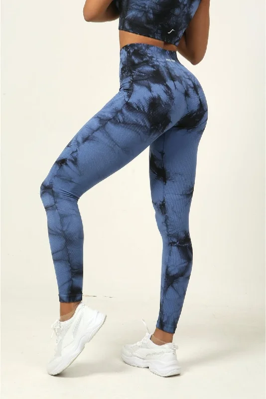 Tie Dye Leggings - Ribbed - Blue Azure