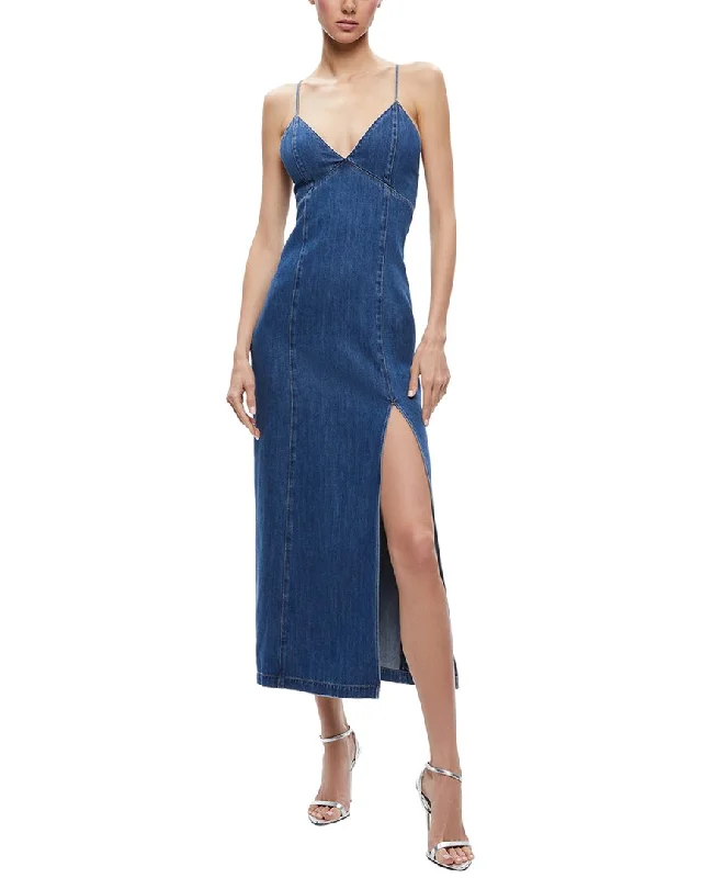 alice + olivia Julietta Denim Slit Slip Dress