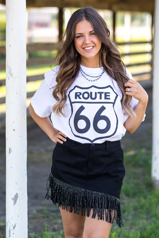 Black Denim Skirt With Fringe Detail