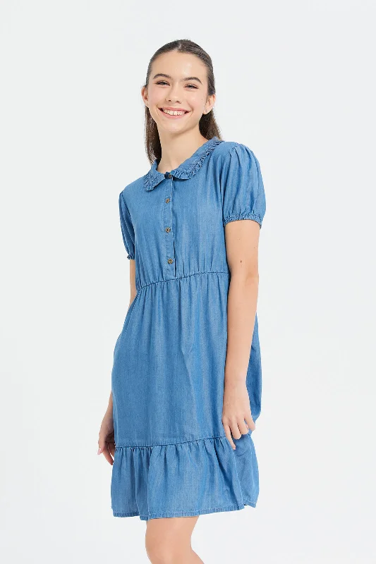 Senor Girls Blue Tiered Denim Dress