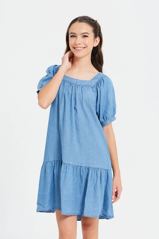 Senior Girls Blue Tencel Denim Dress