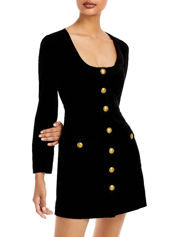 IVY Womens Velvet Long Sleeves Fit & Flare Dress