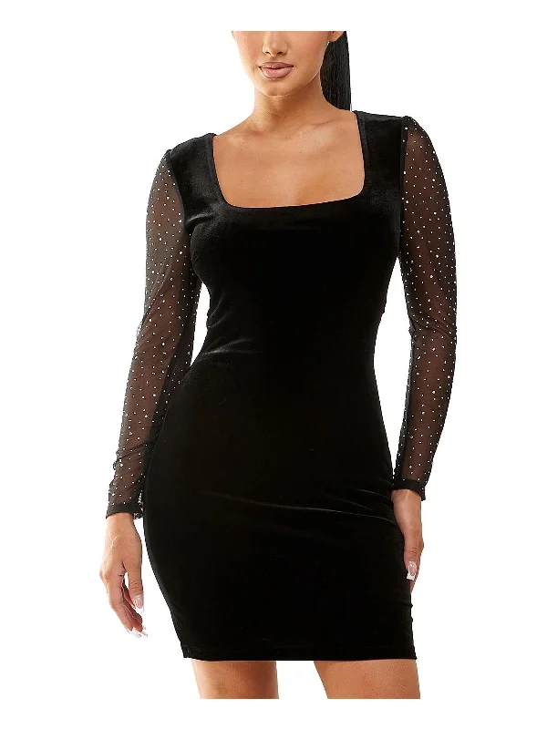 Juniors Womens Velvet Embellished Sheath Dress