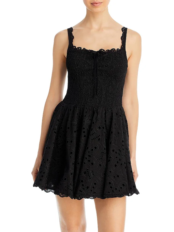 Lina Womens Eyelet Mini Fit & Flare Dress