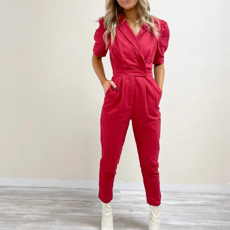 Mina Denim Jumpsuit - Crimson