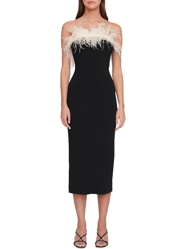 Nellie  Womens Ostrich Festheras Strapless Sheath Dress