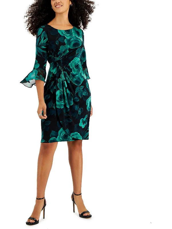 Petites Womens Jersey Floral Sheath Dress