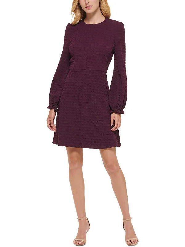 Petites Womens Knit Embossed Fit & Flare Dress