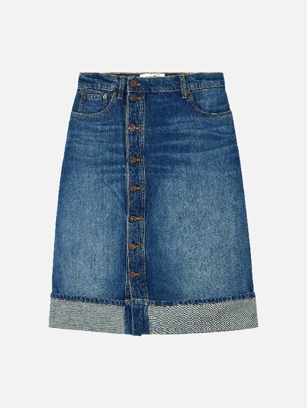 Placket Detail Denim Skirt in Heavy Vintage Indigo Wash