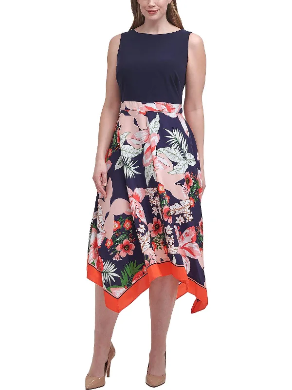 Plus Womens Floral Print Midi Fit & Flare Dress