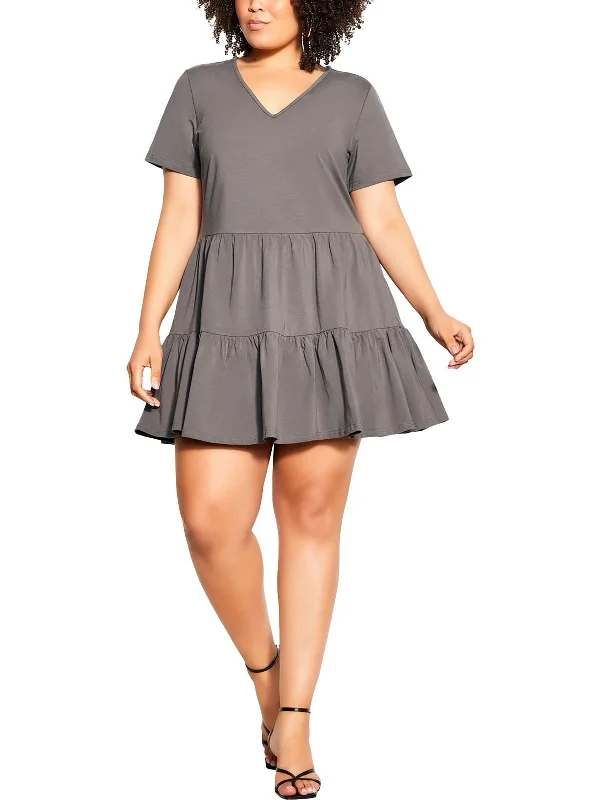 Plus Womens Knee-Length Tiered Fit & Flare Dress