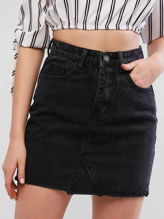 Raw Hem Fitted Mini Denim Skirt