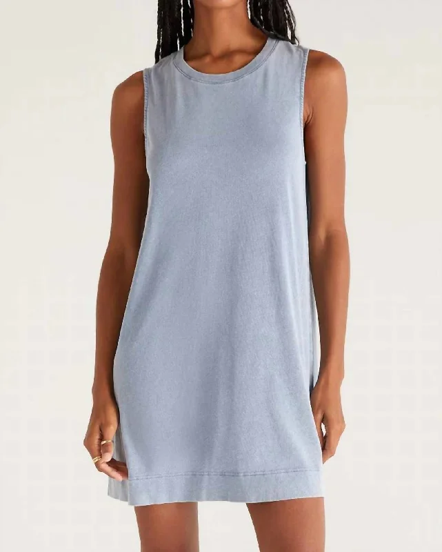 Sloane Jersey Denim Dress In Washed Indigo