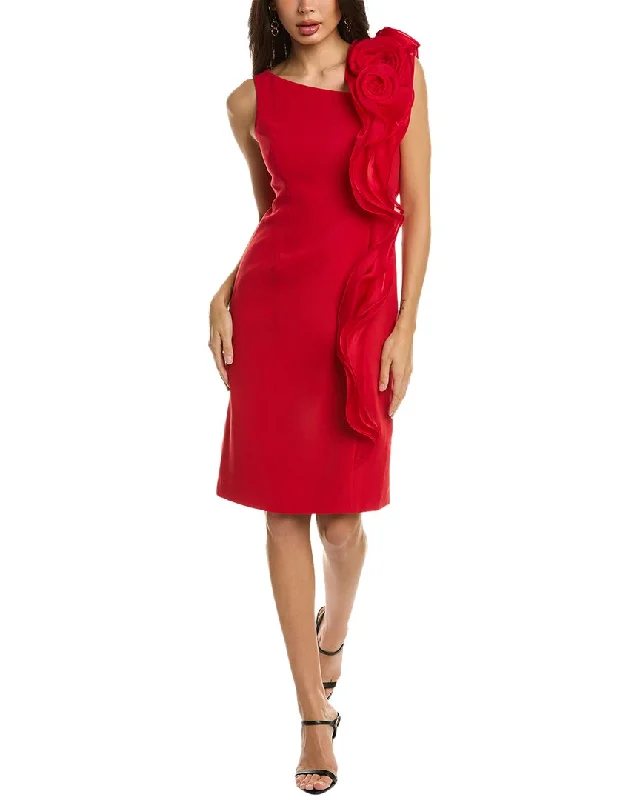 Teri Jon by Rickie Freeman Crepe Silk-Trim Sheath Dress