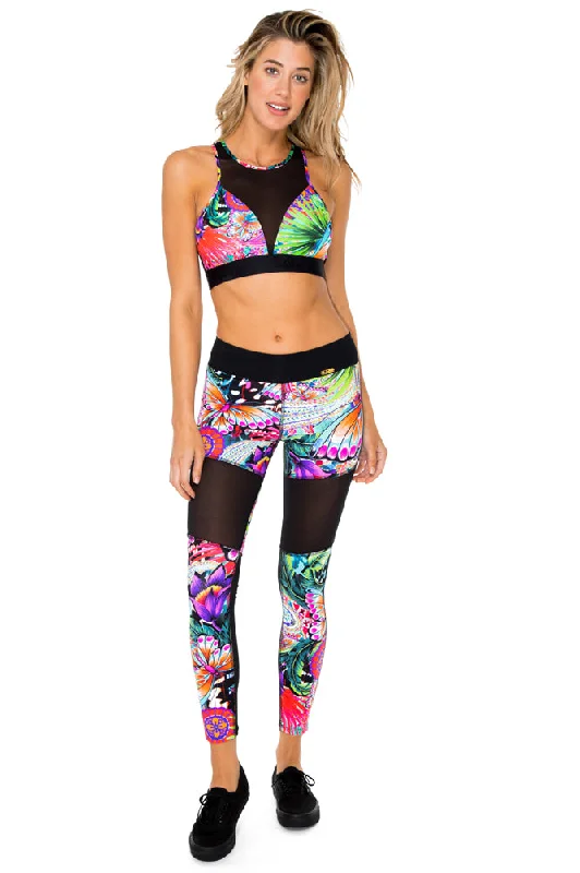 VIVA CUBA - Elastic Band Sports Bra & Mesh Cut Out Legging • Multicolor