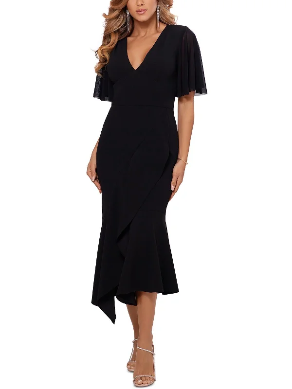 Womens Asymmetric Midi Fit & Flare Dress