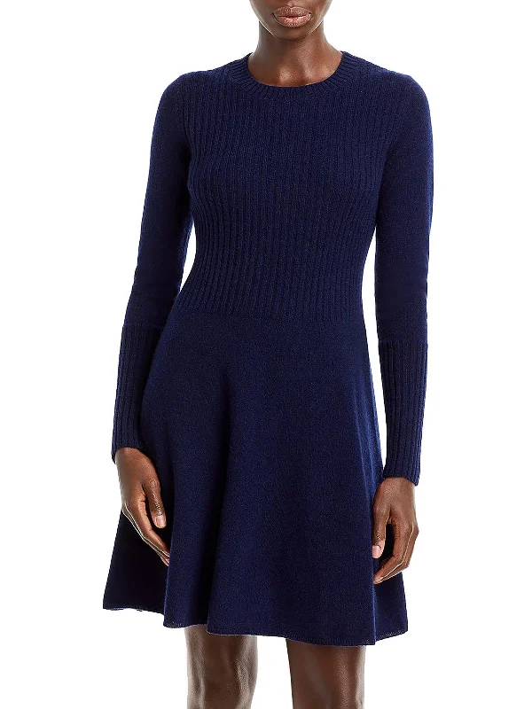 Womens Cashmere Ribbed Fit & Flare Dress