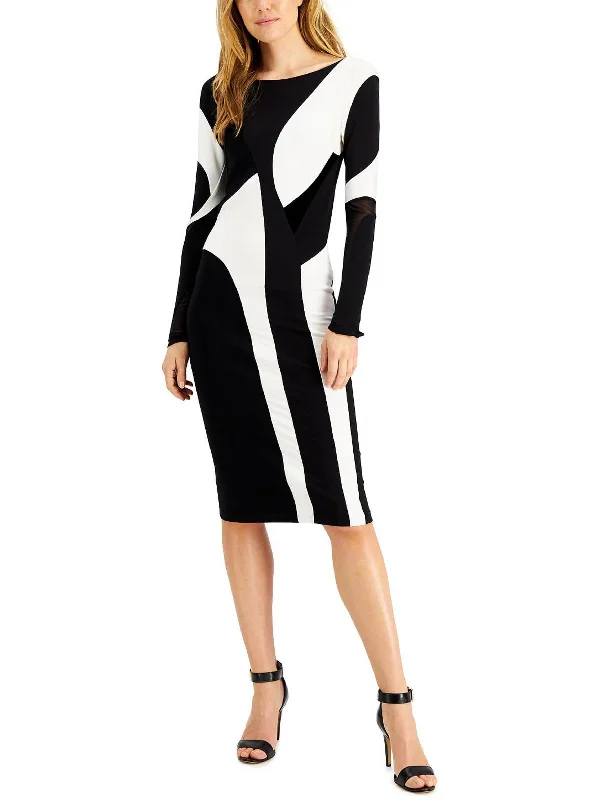 Womens Colorblocked Long Sleeve Bodycon Dress