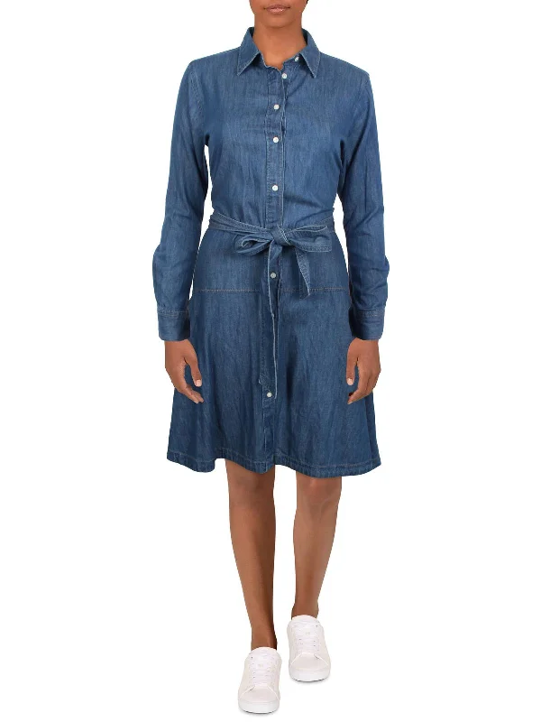 Womens Denim Midi Shift Dress