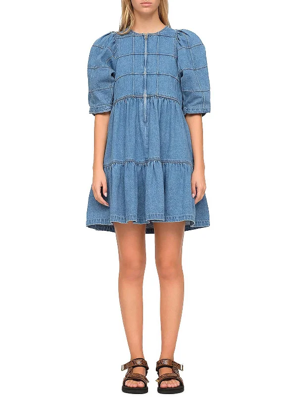 Womens Denim Mini Fit & Flare Dress