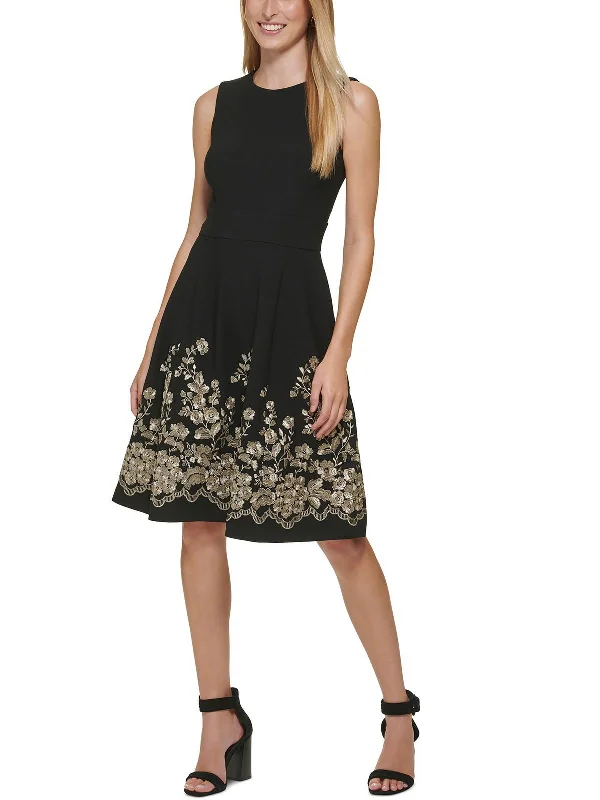 Womens Embroidered Knee Fit & Flare Dress