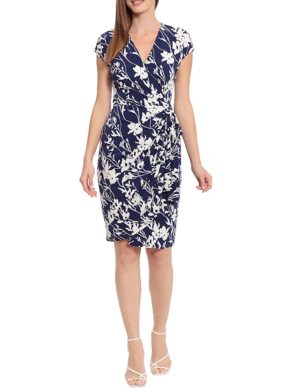 Womens Faux Wrap Printed Sheath Dress