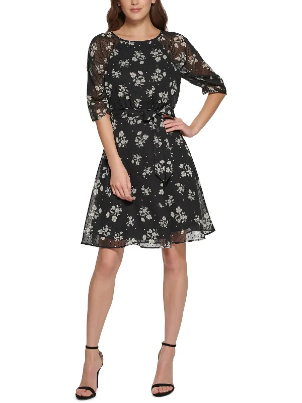 Womens Floral Print Polyester Fit & Flare Dress