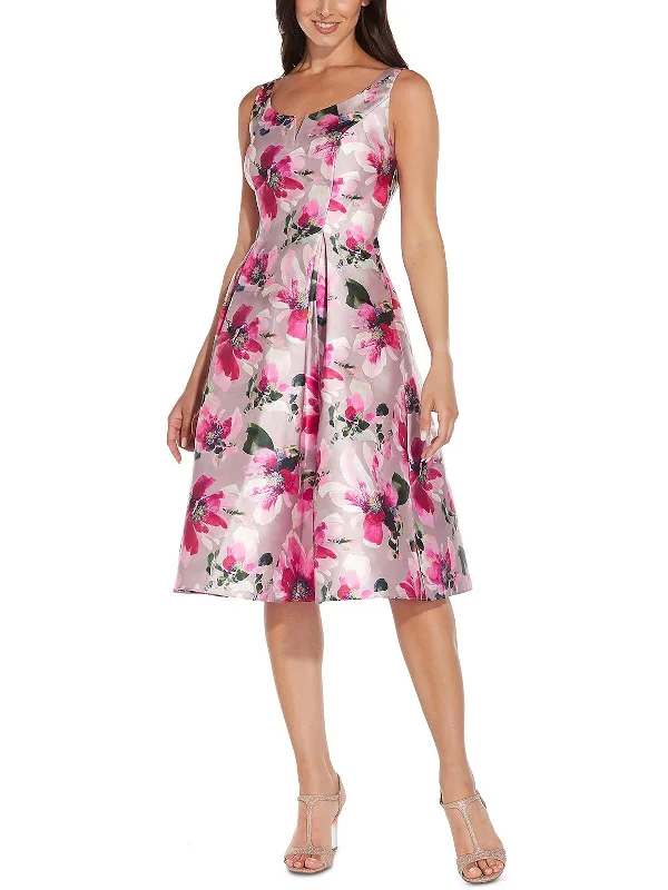 Womens Floral Printed Knee Fit & Flare Dress