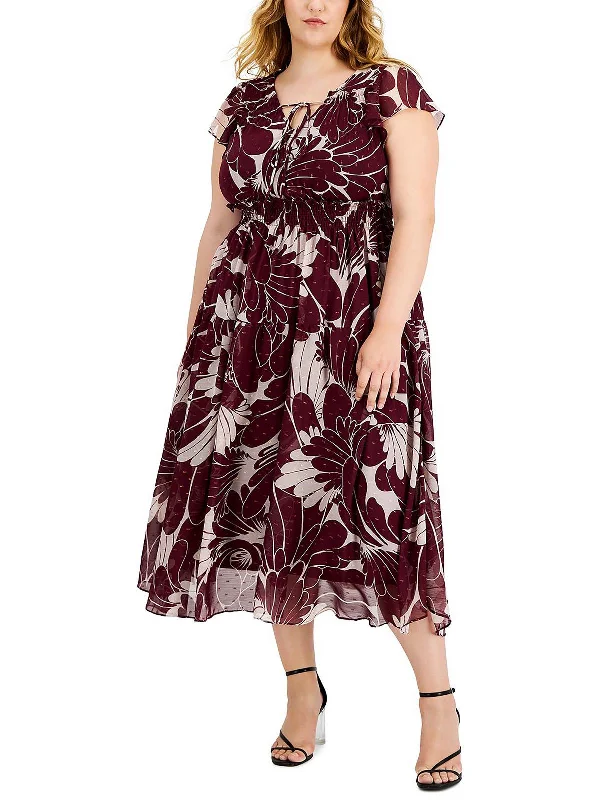 Womens Floral Ruched idi Fit & Flare Dress