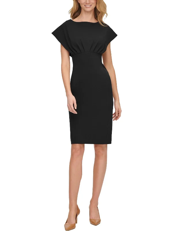 Womens Knee Length Boat Neck Sheath Dress