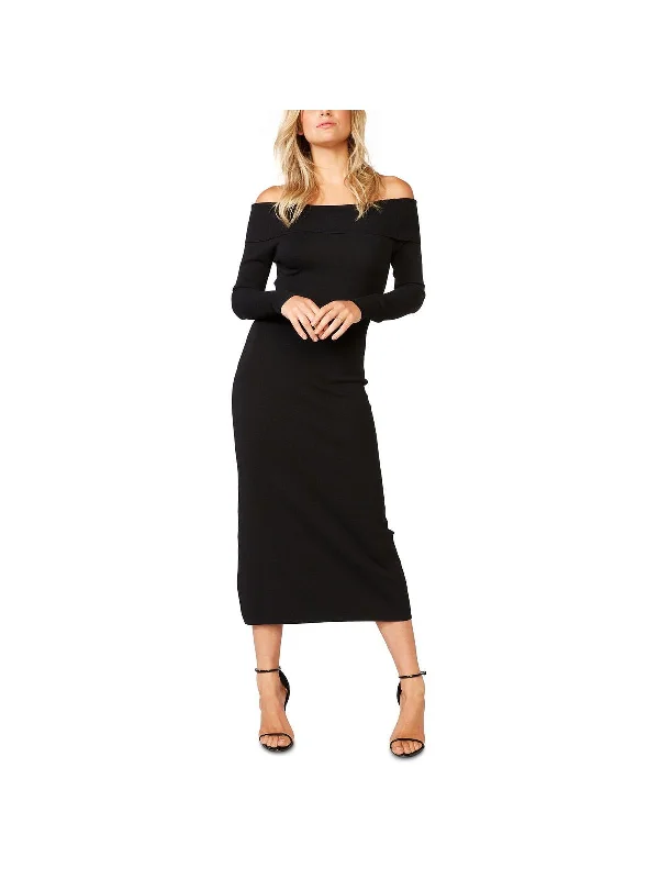 Womens Knit Off-The-Shoulder Sheath Dress