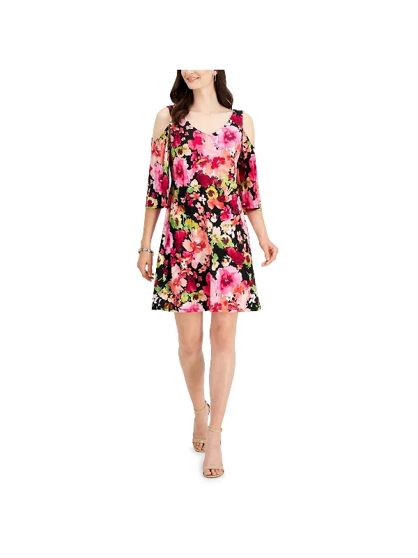 Womens Matte Jersey Floral Fit & Flare Dress