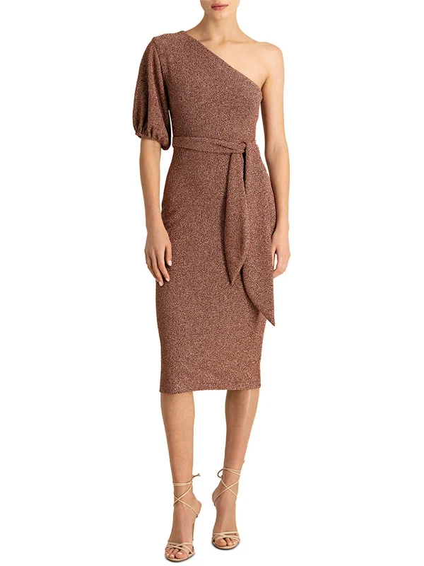 Womens Metallic Asymmetric Sheath Dress