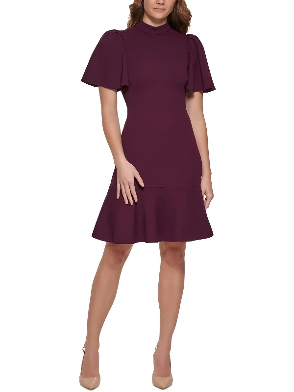 Womens Mock-Neck Knee Fit & Flare Dress