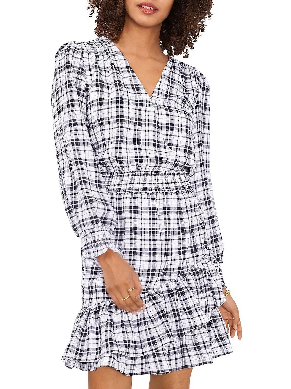 Womens Plaid Long Sleeves Fit & Flare Dress