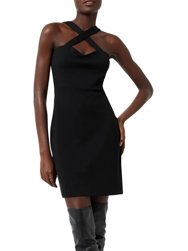 Womens Ponte Jersey Bodycon Halter Dress