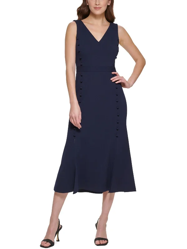 Womens Scuba Tea-Length Sheath Dress