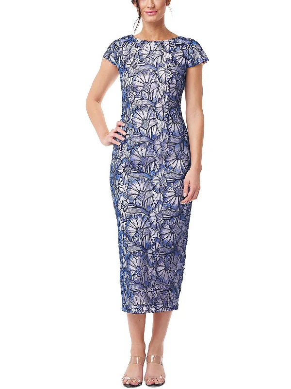 Womens Sequined Embroidered Sheath Dress