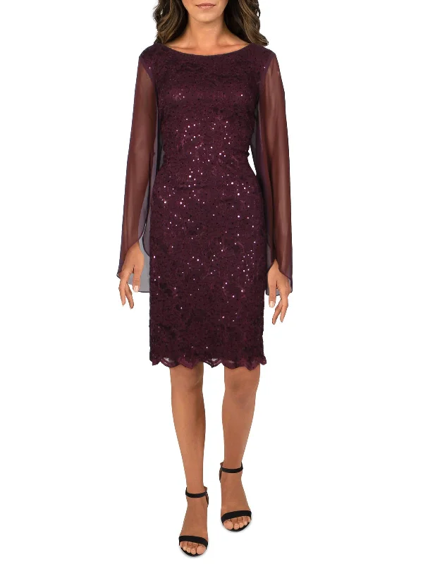 Womens Sequined Lace Sheath Dress