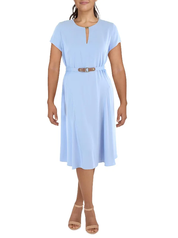 Womens Short Sleeve Midi Fit & Flare Dress