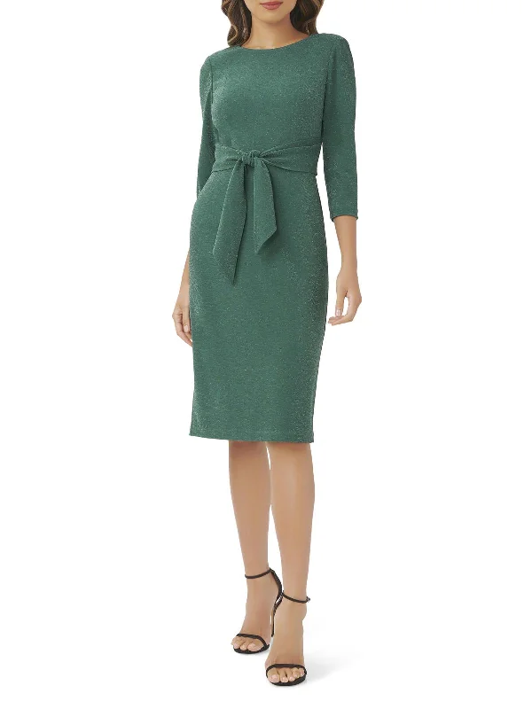 Womens Tie-Front Knee-Length Sheath Dress