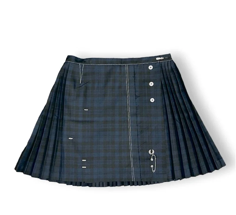 Women's Tonal Tartan Tennis Skirt In Black/navy