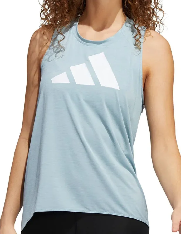 women's t-shirts classic -adidas 3 Stripes Bar Logo Womens Running Vest Tank Top - Grey