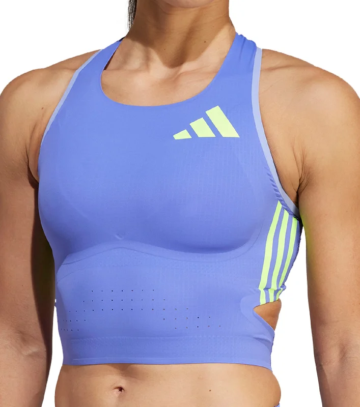 women's t-shirts workout wear -adidas Adizero Promo Womens Running Crop Top - Blue