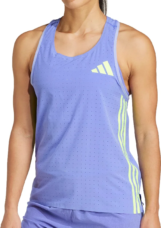 women's t-shirts loungewear -adidas Adizero Promo Womens Running Vest Tank Top - Blue